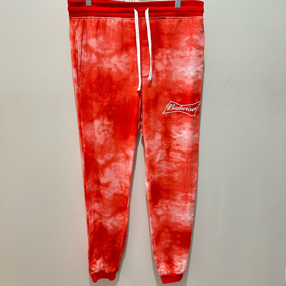 Budweiser Red and White Tie-Dye Joggers Mens Large